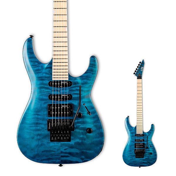 Guitarra Super Strato Floyd Rose Tampo Quilted Maple ESP LTD MH-203QM See Thru Blue
