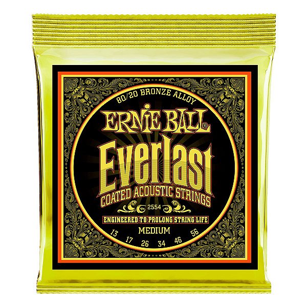 Encordoamento Coated Ernie Ball Everlast Violão Aço 013 - 056 80/20 Bronze #Progressivo