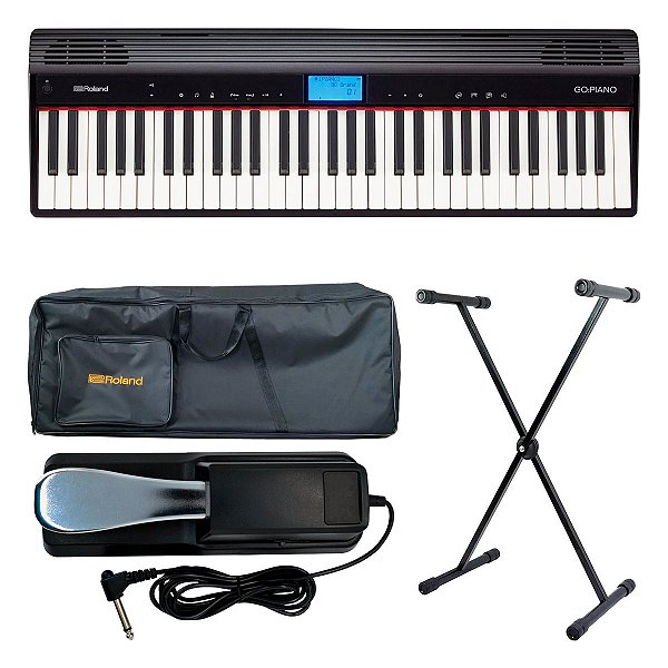 Kit Piano Roland GO-61P + Bag Estofada + Pedal Sustain G + Suporte em X