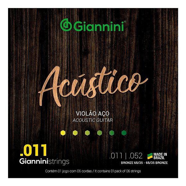 Encordoamento Giannini Violão Aço .011 Bronze 65/35 GESPW Série Acústico