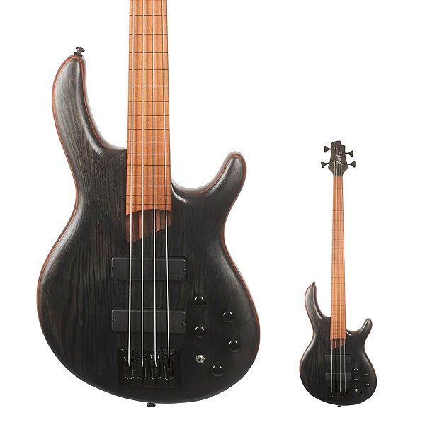 Baixo 4 Cordas Fretless Ativo Pré Bartolini Cort B4 ELEMENT FL OPTB Open Pore Trans Black