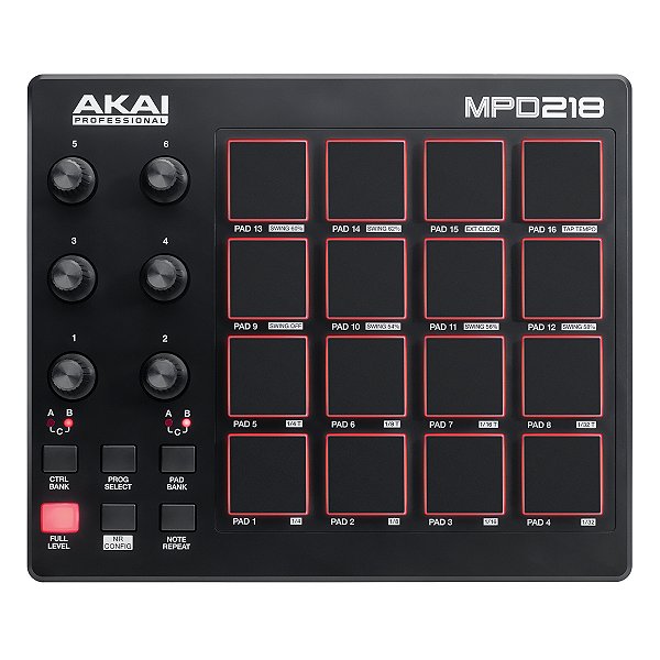 Controlador MIDI 16 Pads 6 Knobs AKAI MPD218