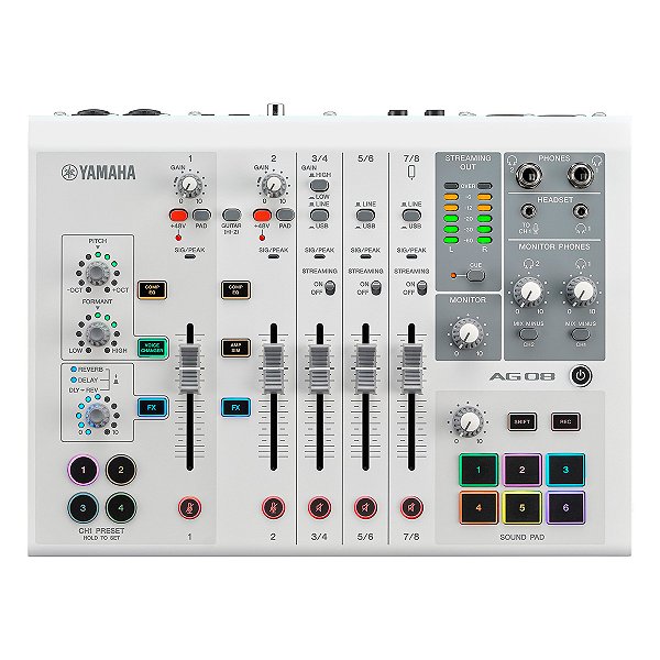 Mesa de Som 8 Canais Live Stream Podcast Yamaha AG08 B Branca