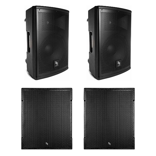 Kit Sonorização MAKPRO com 1 Sub Ativo + 1 Sub Passivo + 2 Caixas Passivas