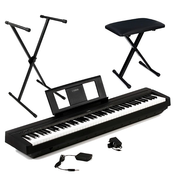 Kit Piano Digital 88 Teclas Yamaha P-45B com Suporte e Banco
