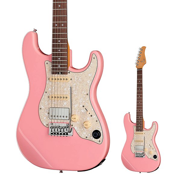 Guitarra Strato HSS Efeitos Mooer GTRS S800 SP Shell Pink com Footswitch e Bag