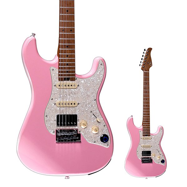 Guitarra Strato HSS Efeitos Mooer GTRS S801 SP Shell Pink com Footswitch e Bag