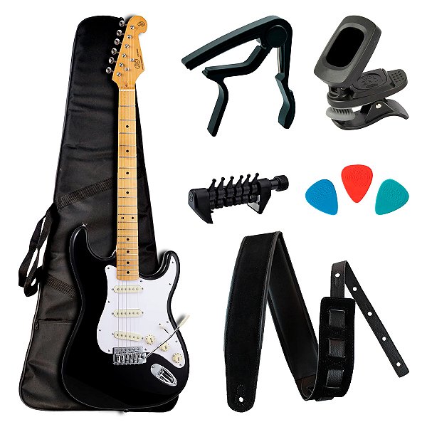 Guitarra Stratocaster SX SST57 BK Preta com Acessórios - Kit Start