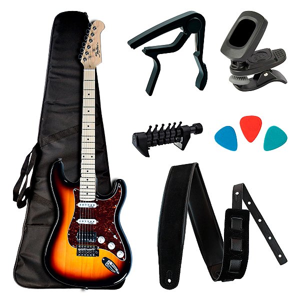 Guitarra Strato Shelter SSW Sunburst Tortoise com Acessórios - Kit Start