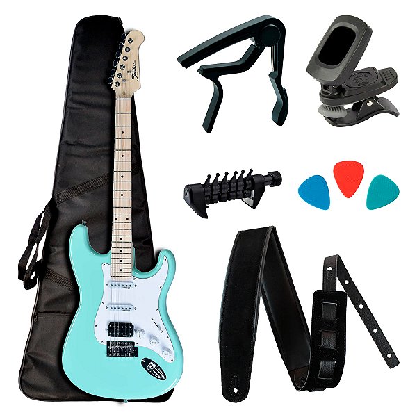 Guitarra Strato Shelter SSW Surf Green com Acessórios - Kit Start