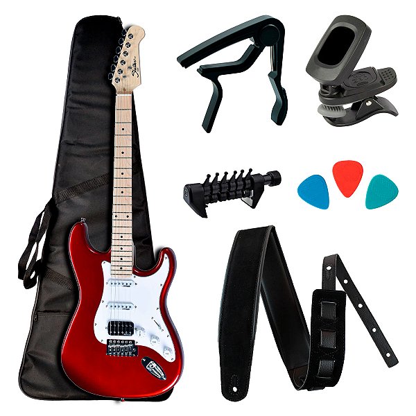 Guitarra Strato Shelter SSW Vermelha com Acessórios - Kit Start
