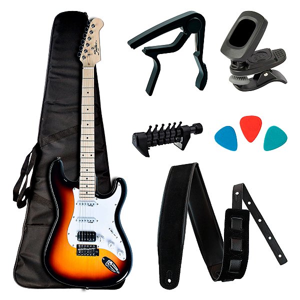 Guitarra Strato Shelter SSW 3 Tone Sunburst com Acessórios - Kit Start