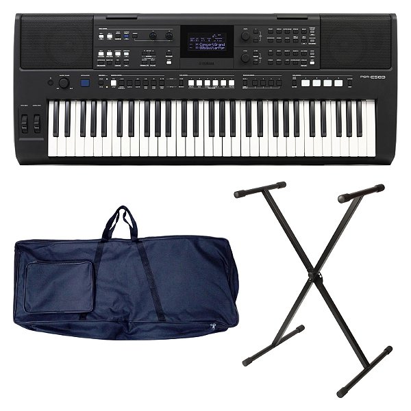 Kit Teclado Yamaha PSR-E583 com Capa e Suporte - Kit Start