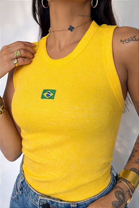 Regata canelada em ribana bandeira do Brasil