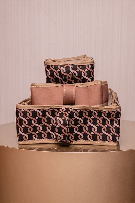 Kit Organizador de Viagem Personalizado Estampa Elo Preto e Bege