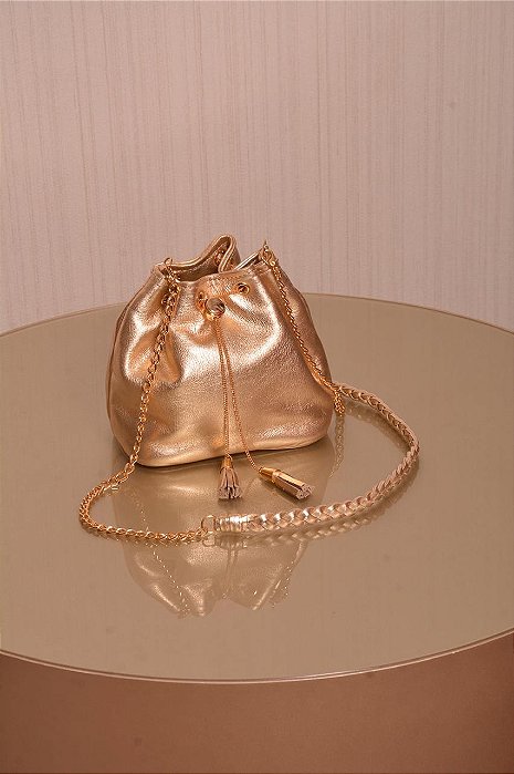Bolsa Mini Sac Couro Dourado