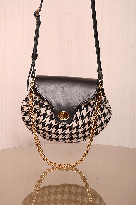 Bolsa Bicolor Tweed Preto e Branco