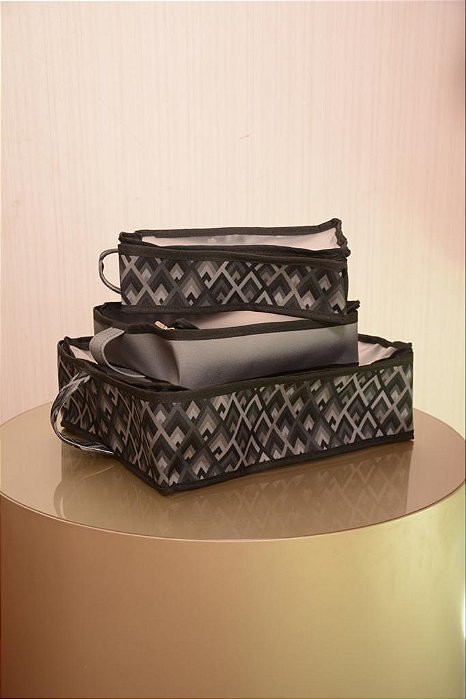 Kit Organizador de Viagem Personalizado Estampado com Viés Preto