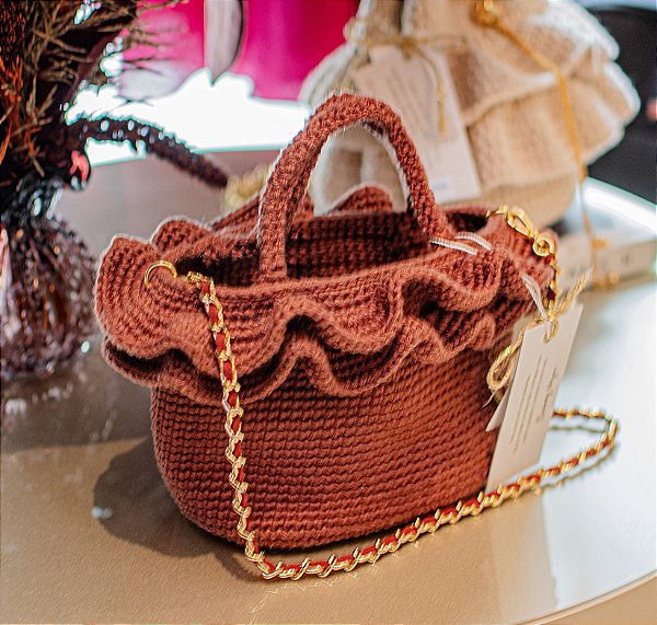 Bolsa baú croche 2 babados