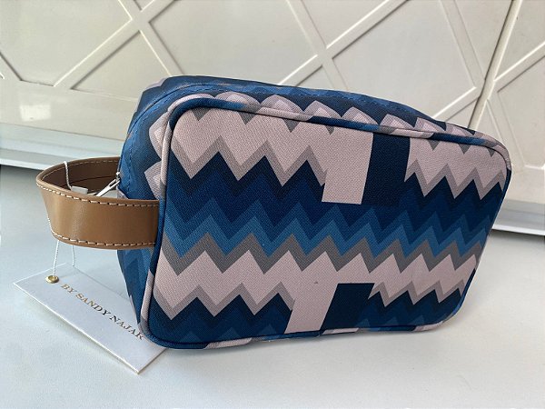 Nécessaire Personalizada Masculina Losango Azul e Cinza