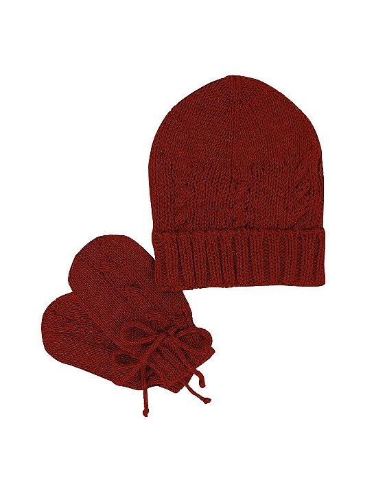 Kit Gorro e Luvas em Tricot - Vermelho