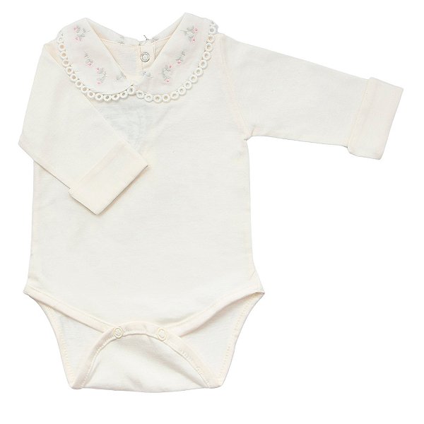 Body Bordado Tulipa Off com Rosa