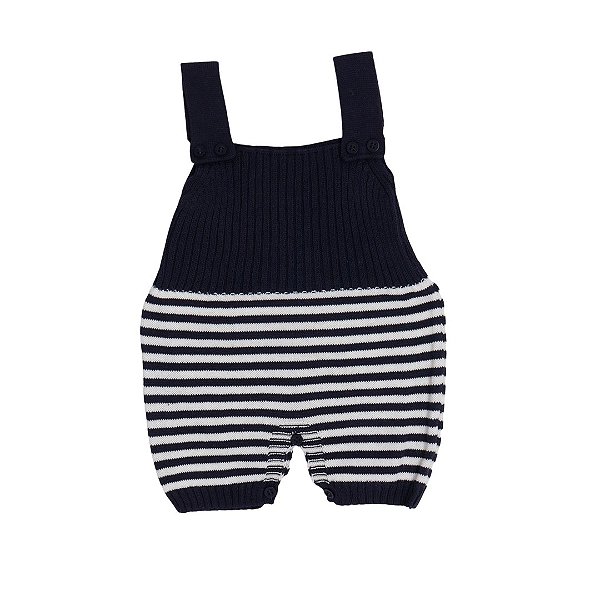 Romper em Tricot Listras - Azul Marinho