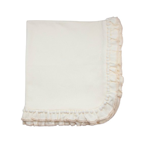 Manta Tricotil Babado e Pompom - Off White