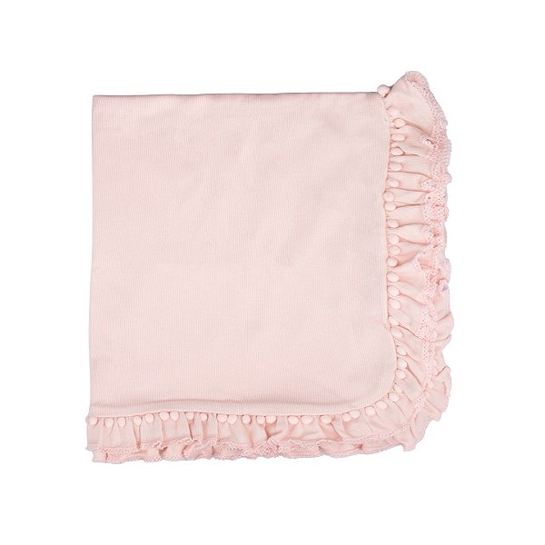 Manta Tricotil Babado e Pompom - Rosa