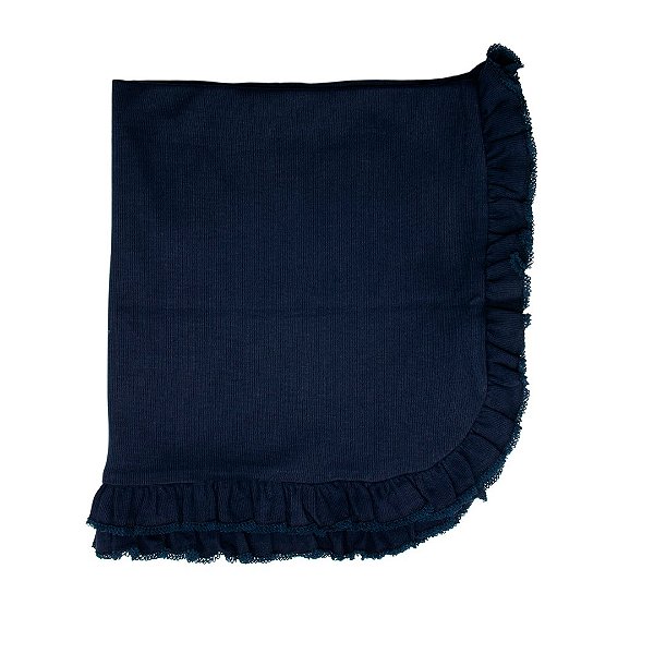 Manta Tricotil Babado - Azul Marinho