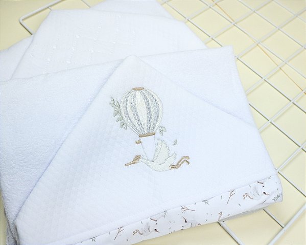 Toalha de Banho Bebê com Capuz Branco Cegonha