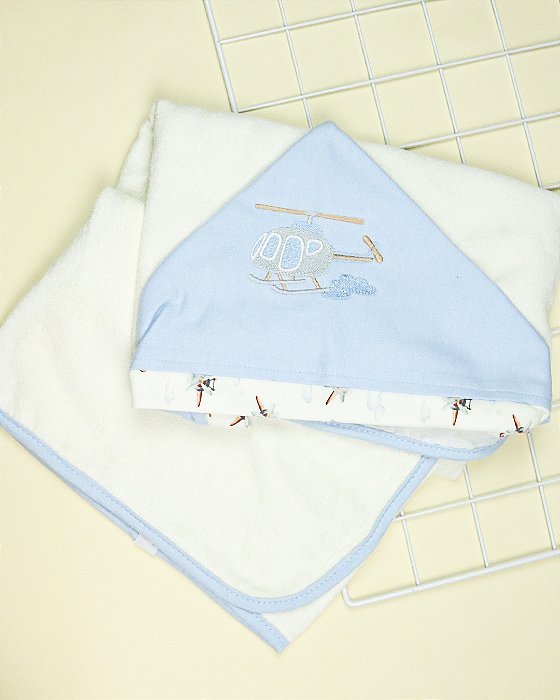 Toalha de Banho Bebê Com Capuz Off White Helicópteros