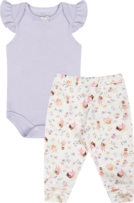Conjunto Body Manga Curta e Calça Fadas