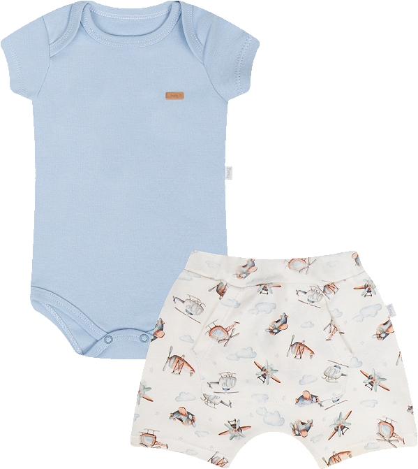 Conjunto Body Manga Curta e Bermuda Helicópteros