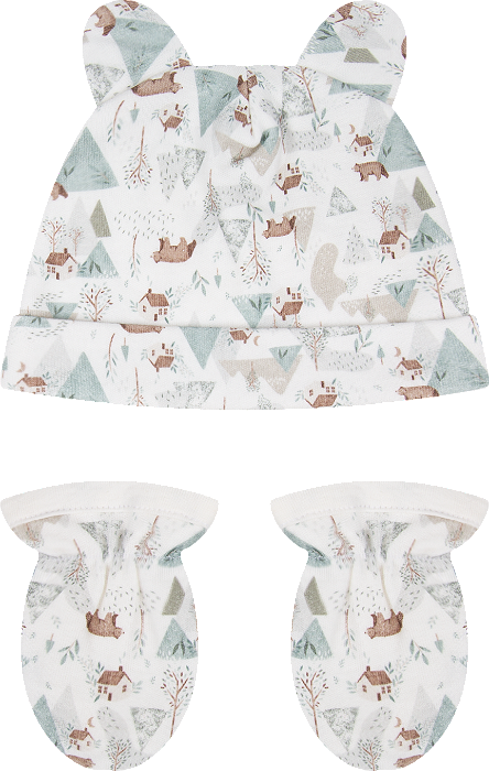 Kit Gorro e Luvas Bebê em Suedine 100% Algodão Ursos