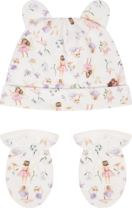 Kit Gorro e Luvas Bebê em Suedine 100% Algodão Fadas
