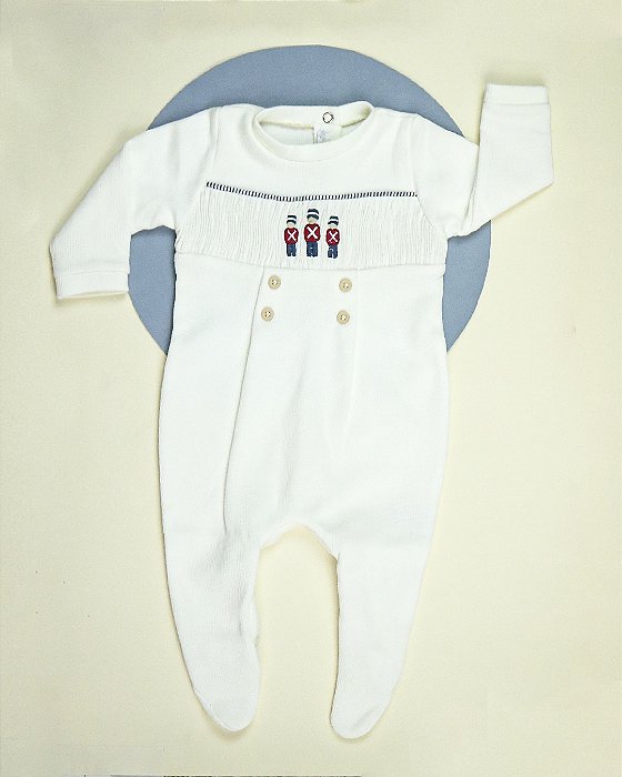 Macacão Tricotil Bebê Menino Soldadinhos Off White