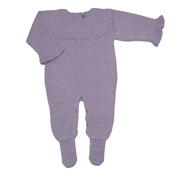 Macacão em Tricot Bebê Menina Bordado Flor e Pérolas