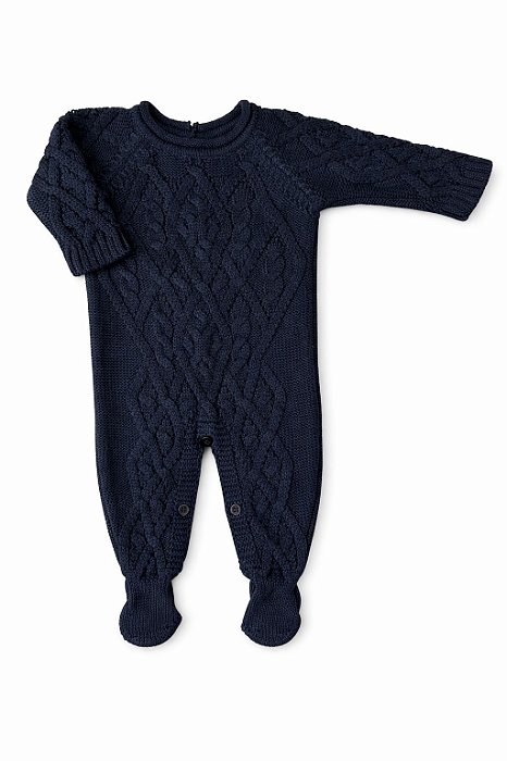 Macacão em Tricot Bebê Trançado Azul Marinho
