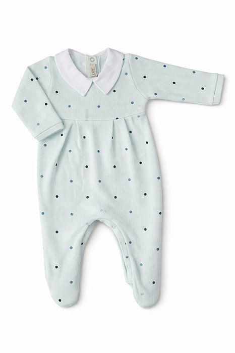 Macacão Tricotil Azul Claro com Poá