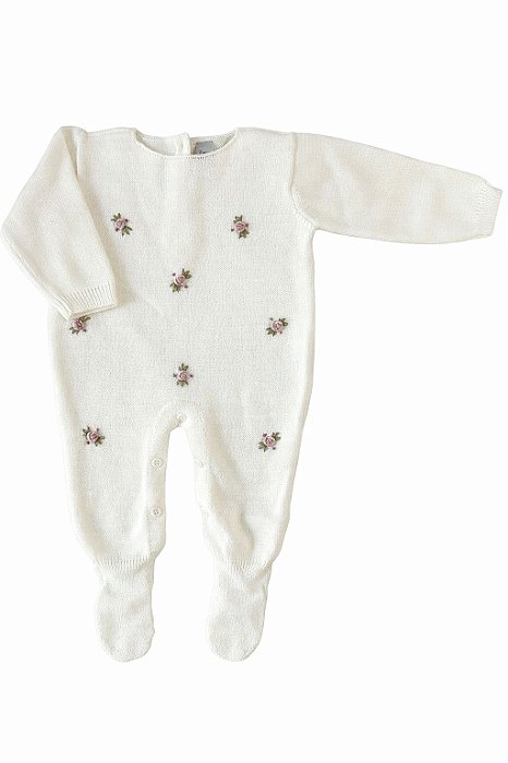 Macacão em Tricot Bordado Rococó Off White