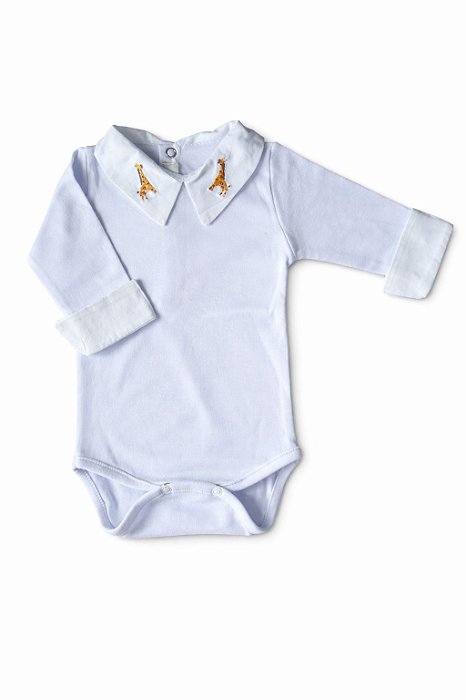 Body Branco com Bordado Gola Girafa