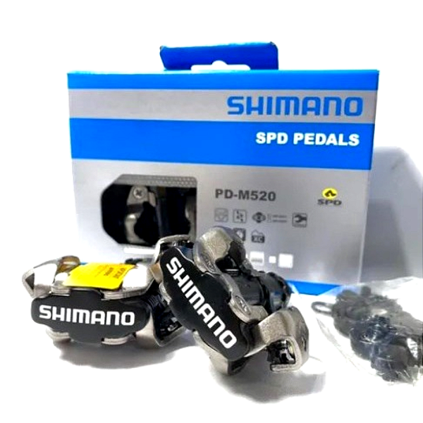 PAR DE PEDAL SHIMANO PD-M520 CLIPLESS SPD PARA MTB - COM TACOS | PRETO