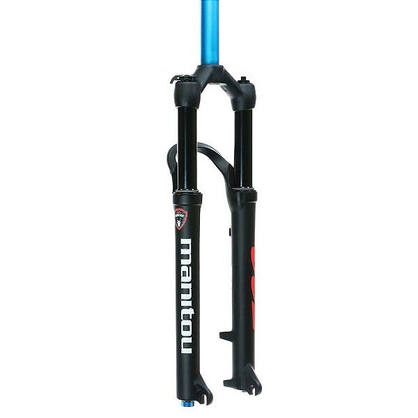 SUSPENSÃO HIDRÁULICA ARO 29 MANITOU MARKHOR 100 MM OVER AHEADSET COM TRAVA NO GUIDÃO | PRETA E AZUL