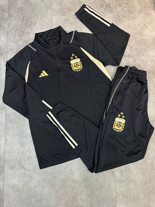 Conjunto Seleção Argentina 23/24 Manga Longa - Preta e Dourada