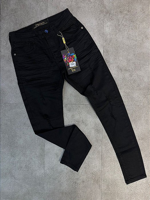 CALÇA CITY DENIM PRETA RASGO