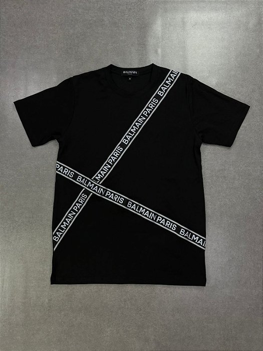 CAMISETA IMPORTADA BALMAIN PRETA FAIXA