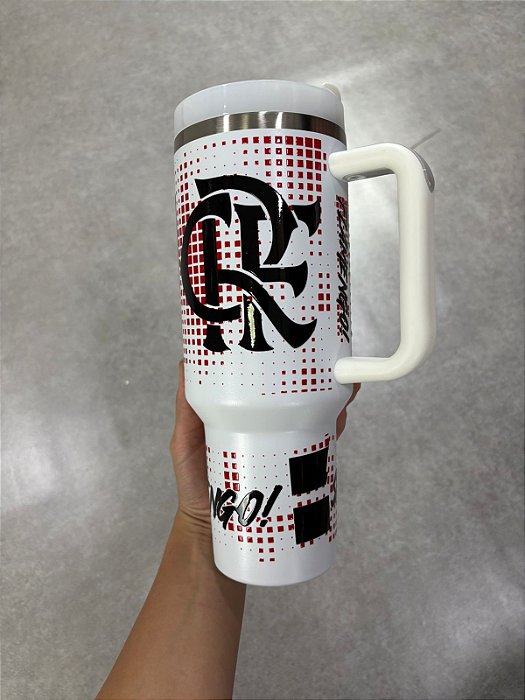 COPO TERMICO FLAMENGO VENCER BRANCO CANUDO