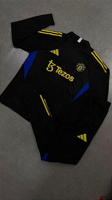 Conjunto Treino Manchester United 2022/23 Preto e Amarelo
