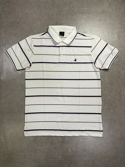 POLO BROOKSFIELD BRANCA LISTRADA BORDADA